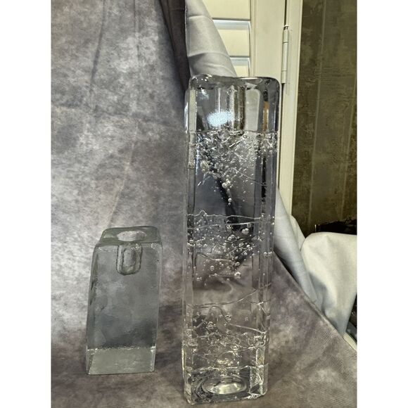 Set 2 Littala Finland Crystal Ice Arkipelago  Square‎ Candle Holders Pair - Picture 1 of 6